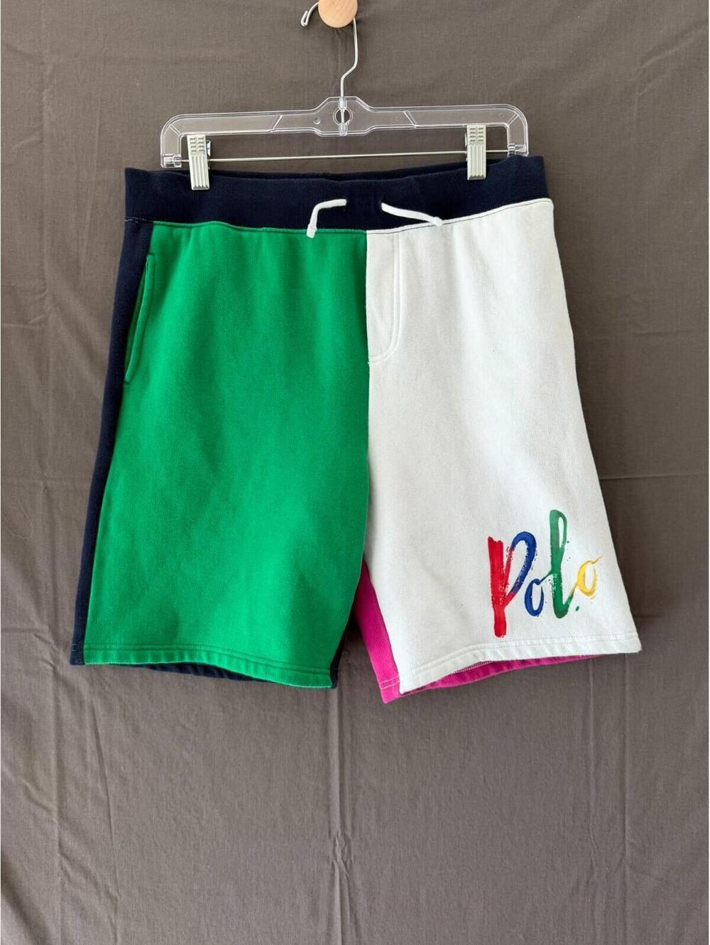 Polo Ralph Lauren Boys XL 18-20 Colorblock Fleece Shorts Paint Script Logo Multi